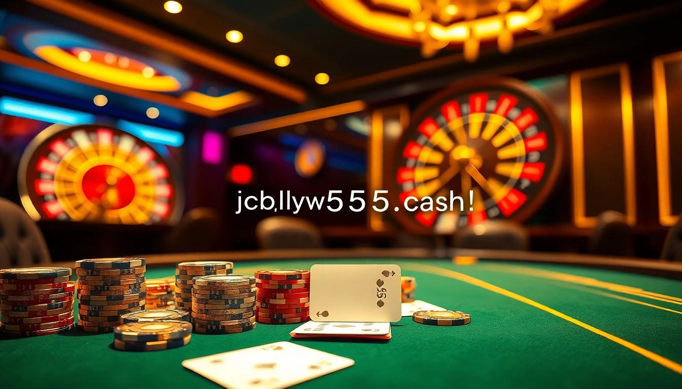 Experience the thrill of gaming at https://bl555.cash/ with a vibrant casino scene featuring poker chips and a roulette wheel.