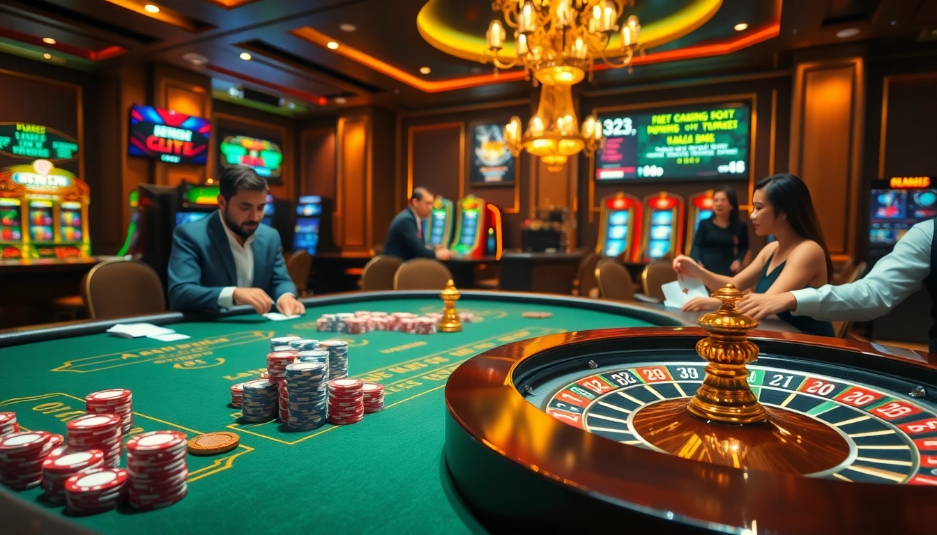 Experience the thrill of KJC gaming at a luxurious casino table with vibrant poker chips.