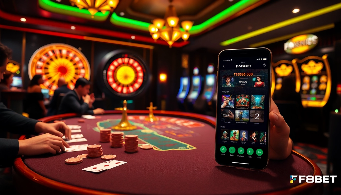 Experience the excitement of casino gaming at F8BET, featuring vibrant poker tables and engaging gameplay.