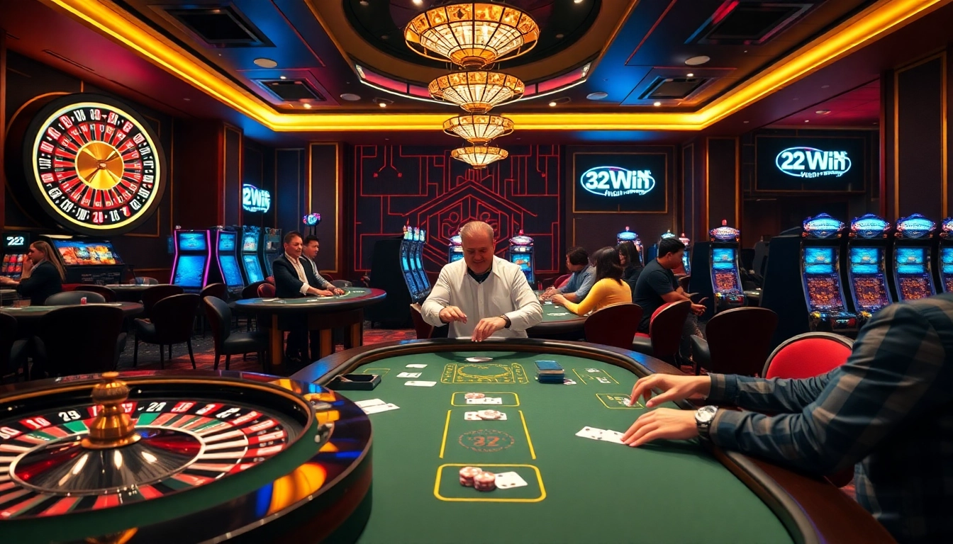 Experience the thrill of 32 WIN at a luxurious casino with exciting games and engaging players.