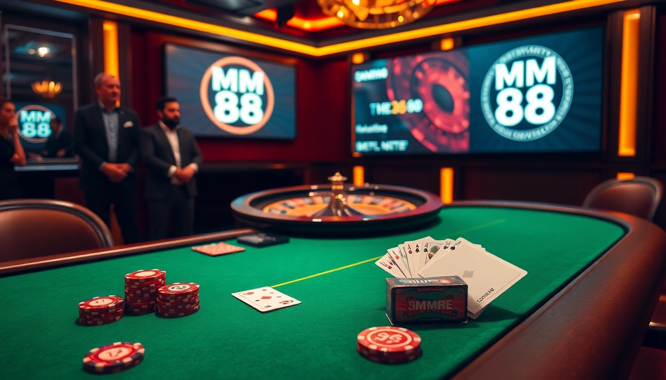 Play poker confidently at MM 88 with an elegant setup showcasing spotlights and chips.