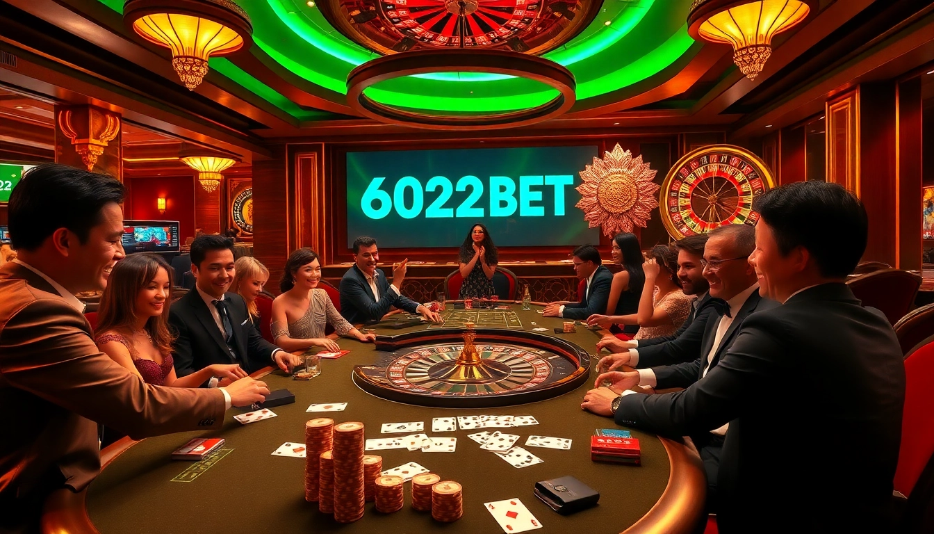 Experience the thrill of winning at 622BET with an upscale casino setting featuring poker and roulette.
