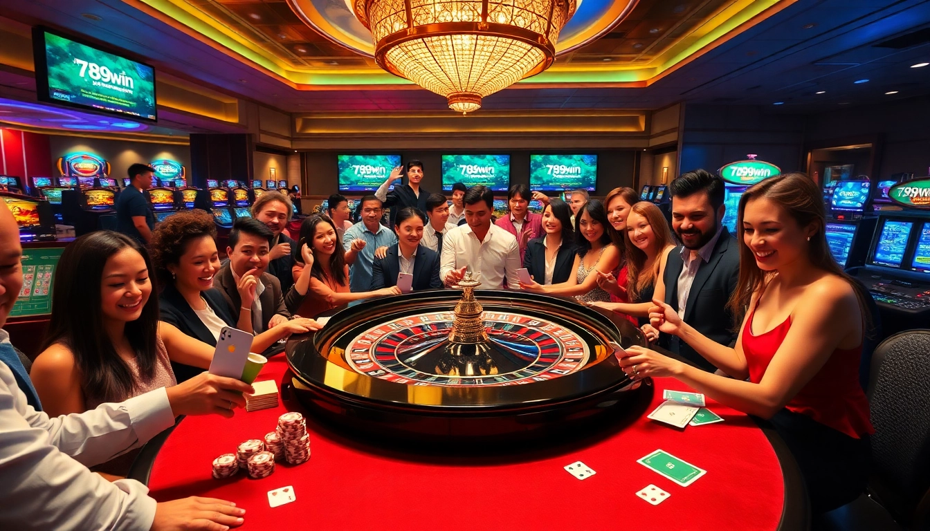 Experience thrilling gameplay at 789win com with excited players at a vibrant roulette table.