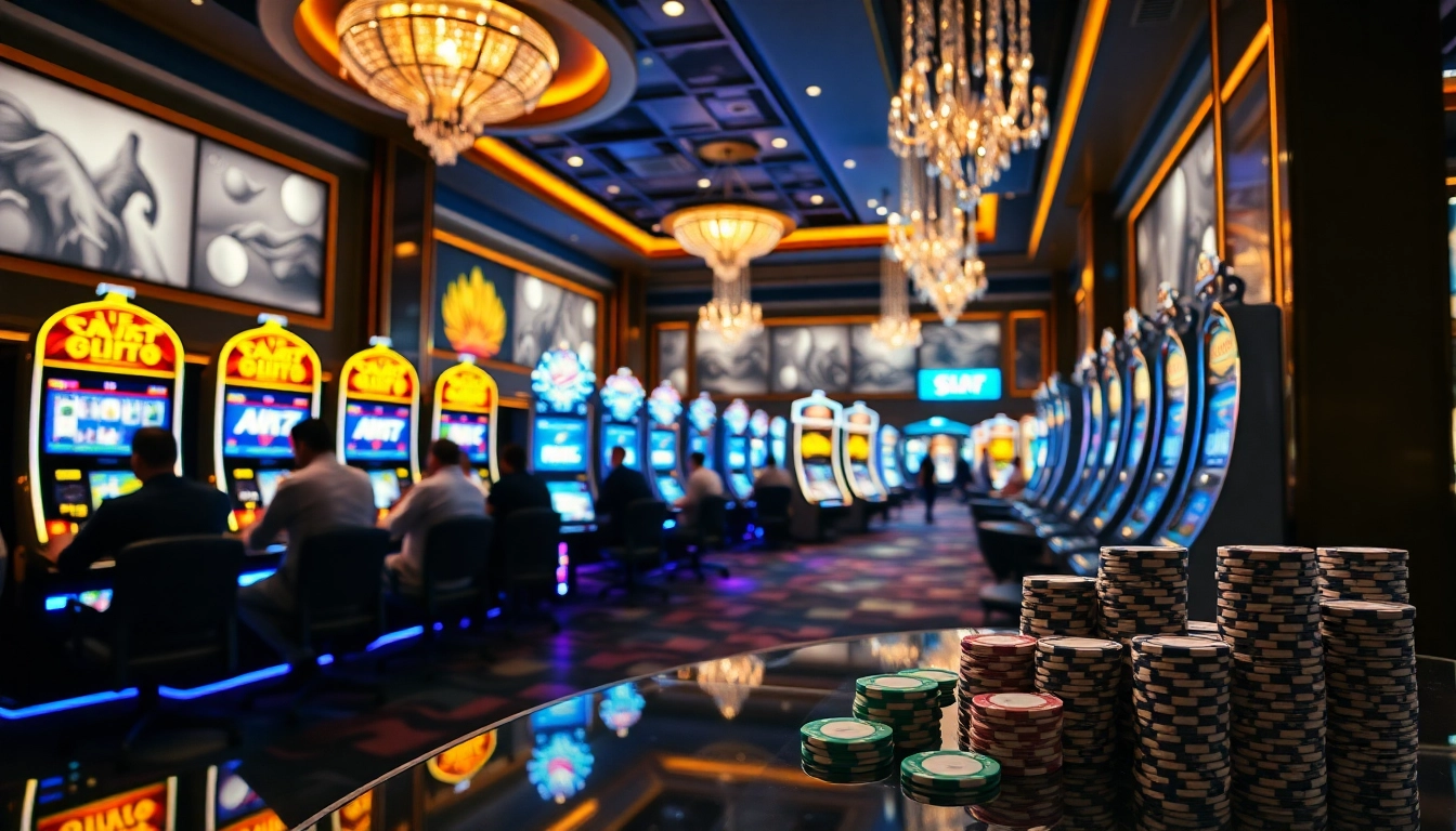 Enjoying a thrilling experience at a 슬롯사이트 with colorful machines and excited players.