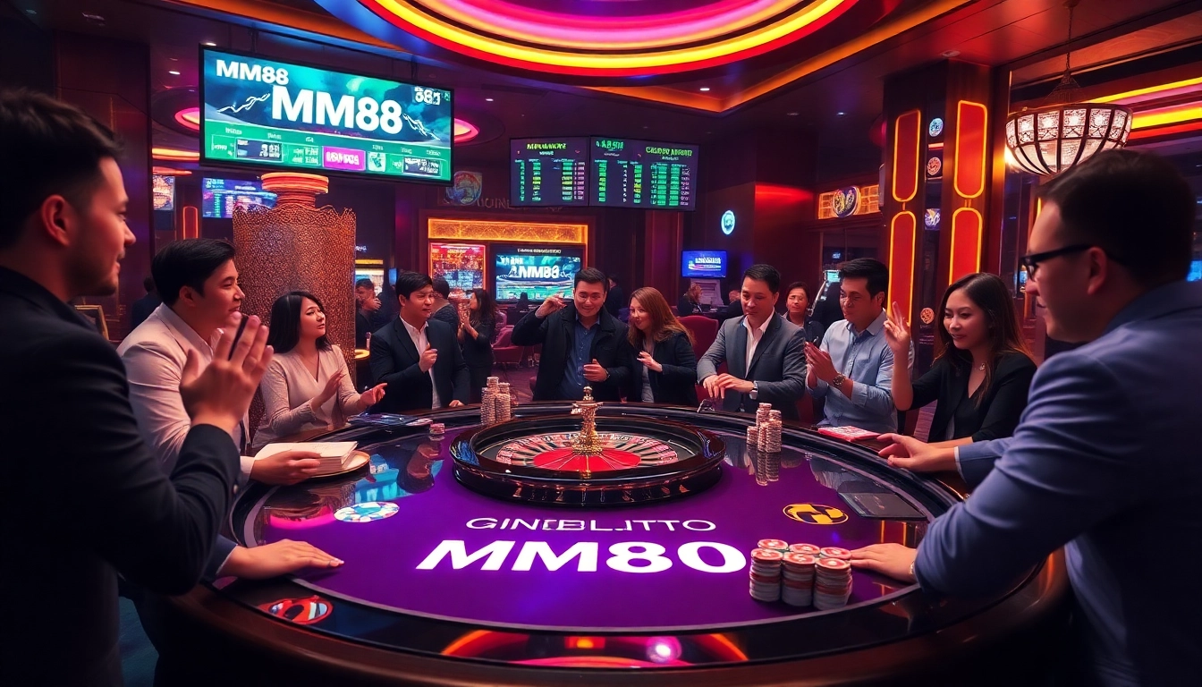 MM88 players engaging at a vibrant casino table filled with excitement and luxury.