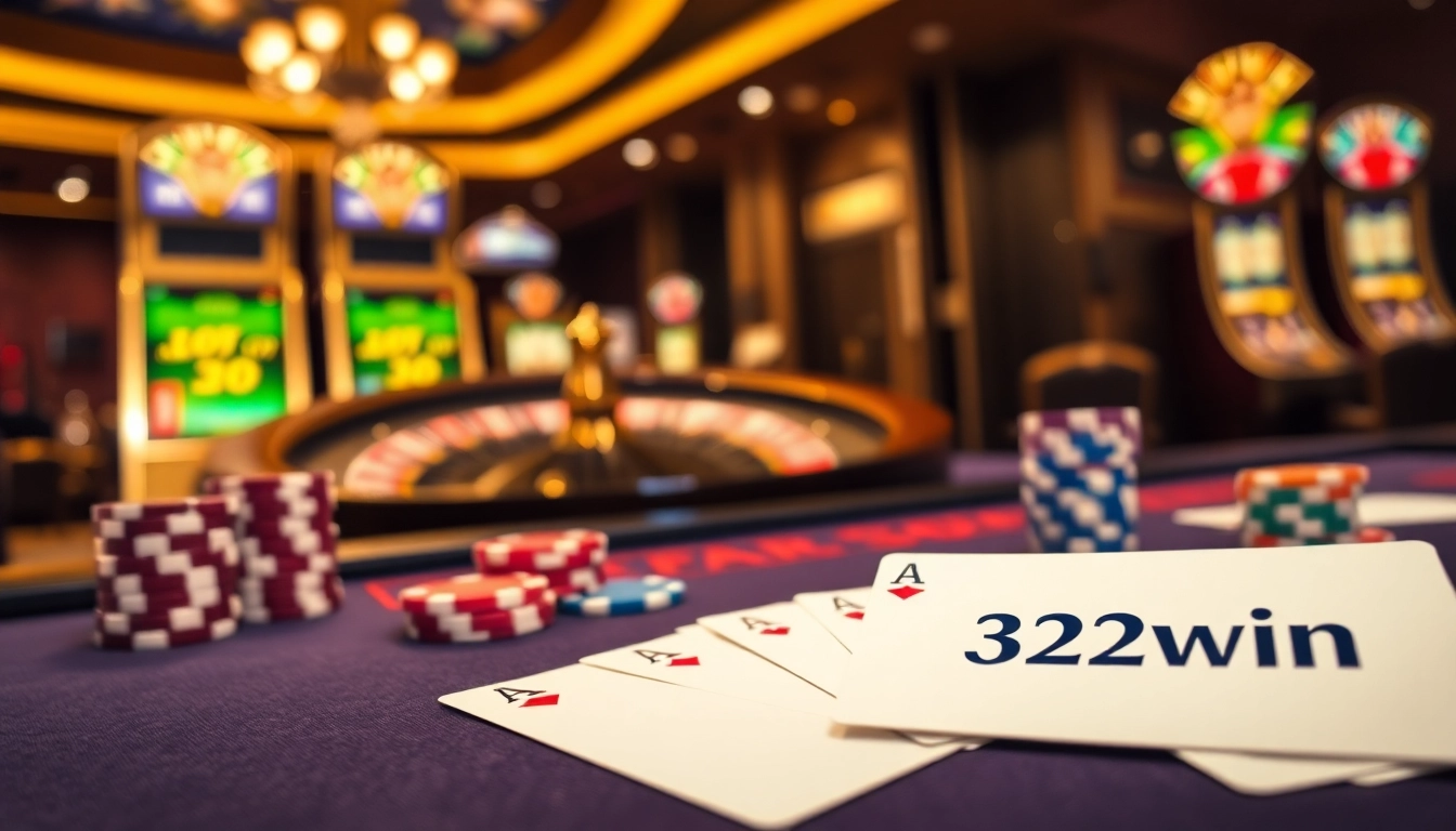 Experience the thrill of winning with 32win at our luxurious poker table surrounded by shining slot machines.