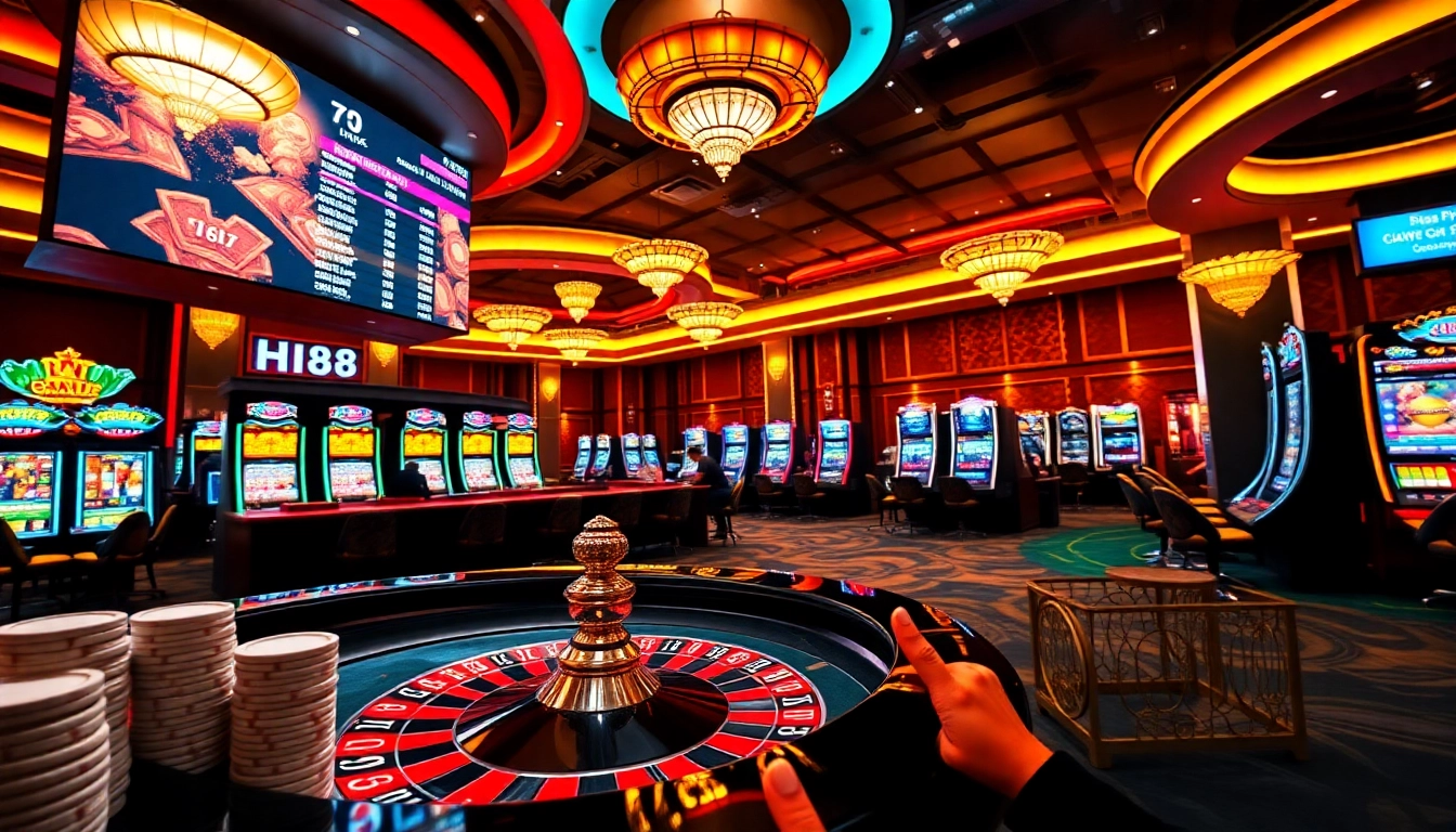 Engaging moment at hi88com casino table with players and vibrant atmosphere.