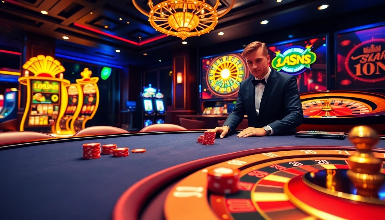 Engage in casino games at https://onew88.com/ with an exciting dealer setup and colorful betting elements.
