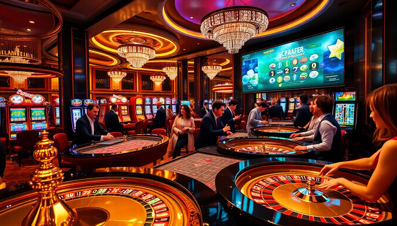 Exciting scene of gamblers at XX88 casino tables enjoying poker and roulette games.