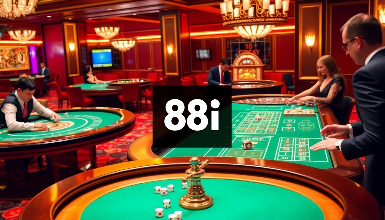 Players enjoying high-stakes games in an elegant casino atmosphere with the 88i logo prominently featured.