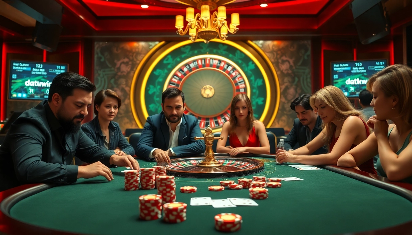 Kegembiraan taruhan tingkat tinggi di meja kasino mewah yang menampilkan chip poker Datukwin dan kartu.