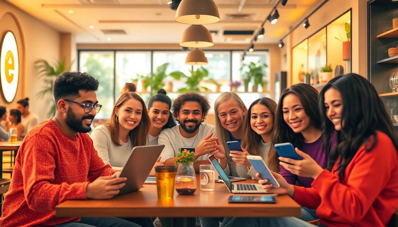 OnlyFans Nearby Creators engaging with fans in a vibrant café setting.