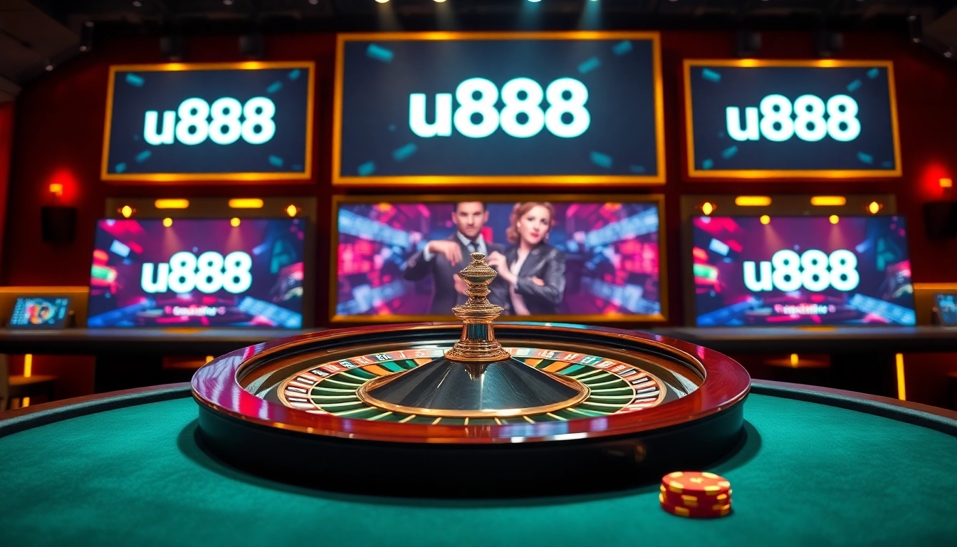 Experience thrilling gameplay at u888 with an elegant casino setup featuring poker chips and a roulette wheel.