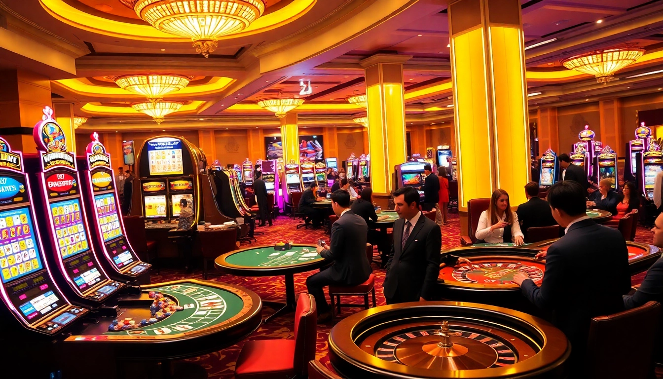 Exciting gaming atmosphere at https://789club.quest/ with players enjoying slot machines and poker tables.